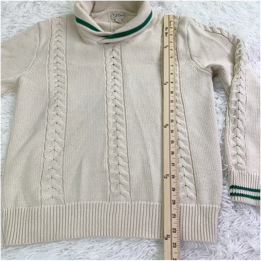 J‎ Crew long sleeve Cotton cable-knit tipped shawl-collar sweater in ivory